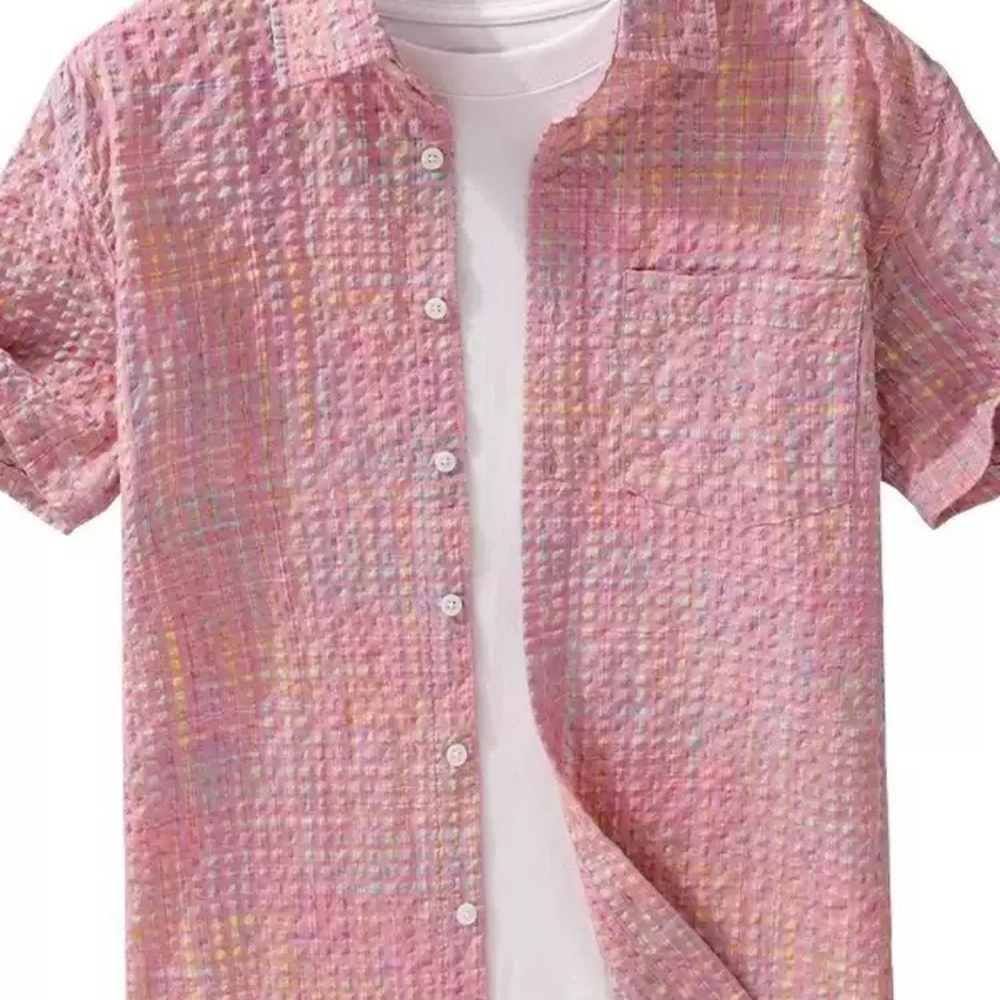 Bubble Texture Pink Plaid Shirt - Picture 2 of 4